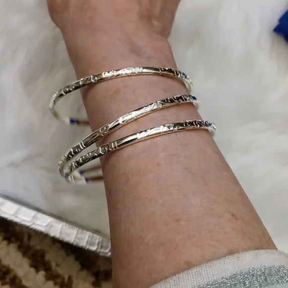 STERLING Silver Bangle Bracelets - Set of 3